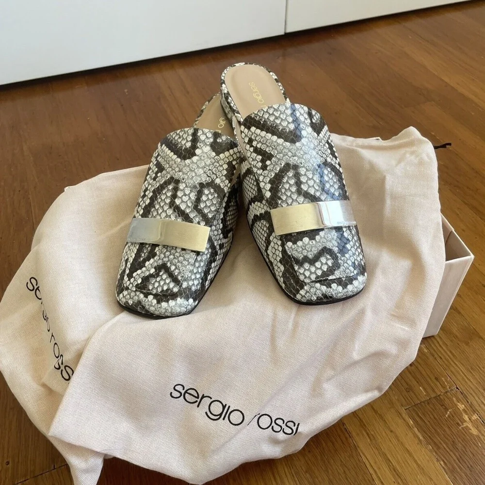 Sergio Rossi python print flat leather mules - Picture 3 of 8